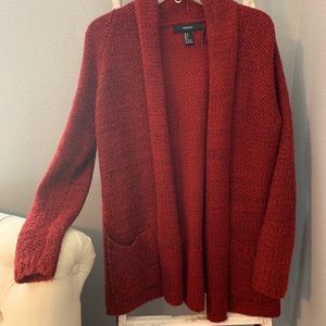 Red heather shawl sweater